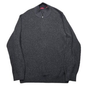 IZOD Ribbed Knit 1/4 Zip Sweater Mens‎ 2XL Charcoal Gray Chunky